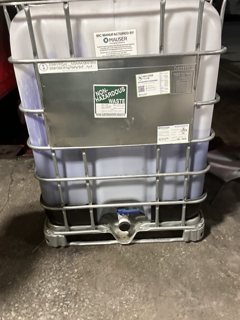 830-gallon tote for chemical waste